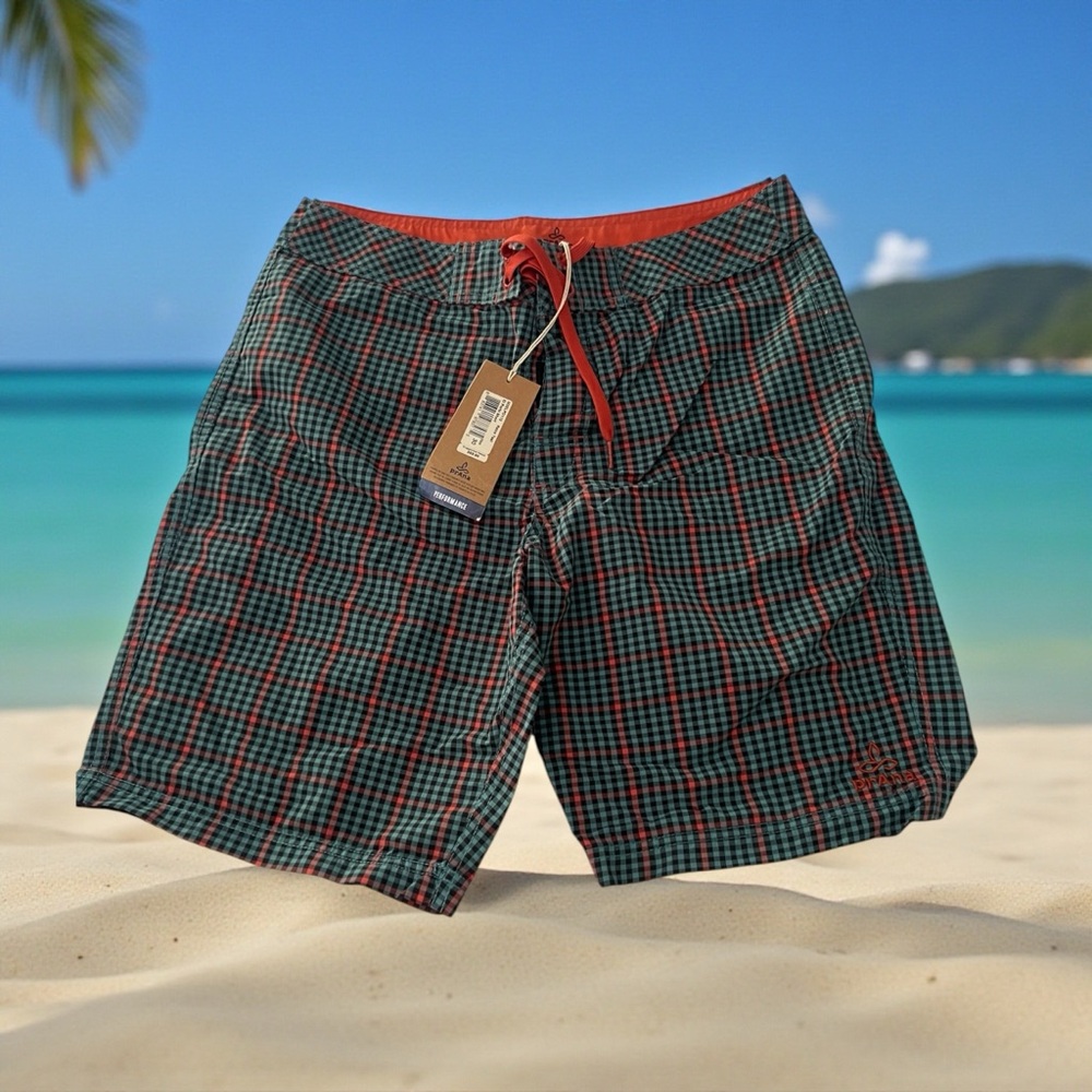 Prana Men's Plaid Swim Shorts - orange and blue Size 30 NWT UPF 50 +